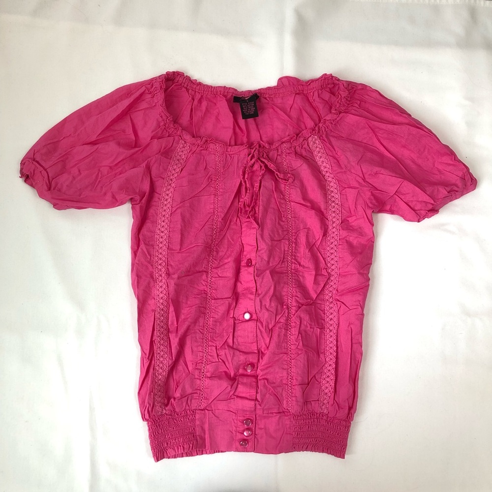 Romantic Crochet and Button Detailed Pink Blouse